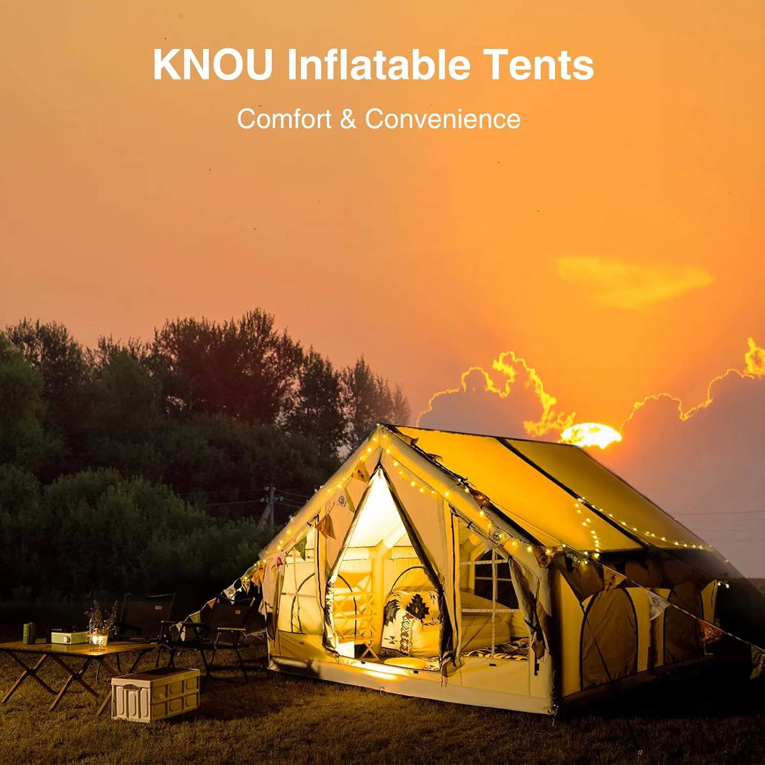 2025 Upgraded 100% Waterproof Inflatable Camping Tent, Large Blow-Up Air Tent, No Assembly Needed Luxury Glamping House, Oxford Fabric
