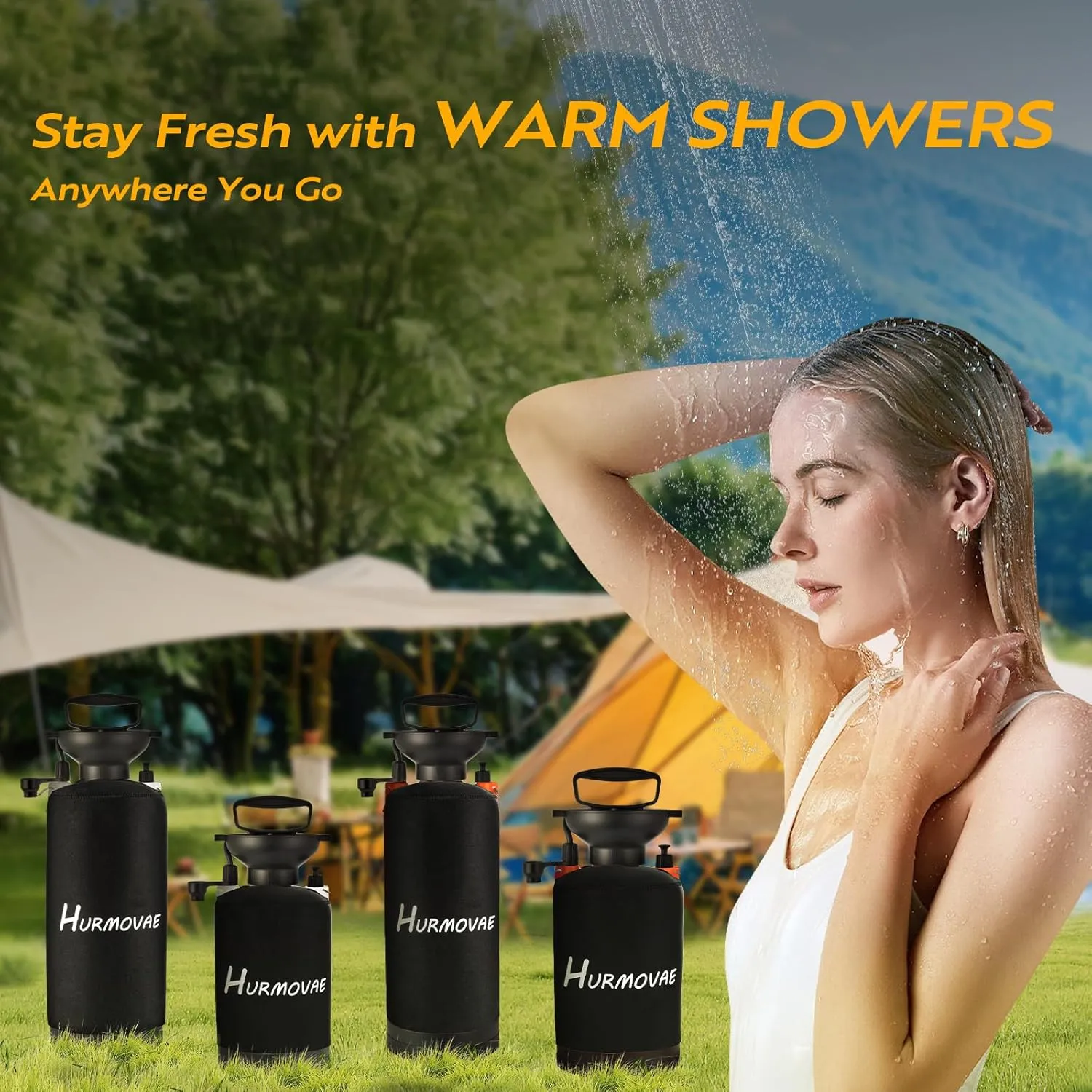 2.1 Gallon Portable Camping Shower–10 Spray Modes, Insulated Pressure Sprayer, Warm Water Outdoor Shower for Hiking, Beach, Pet Washing, Orange