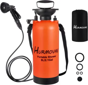 2.1 Gallon Portable Camping Shower–10 Spray Modes, Insulated Pressure Sprayer, Warm Water Outdoor Shower for Hiking, Beach, Pet Washing, Orange