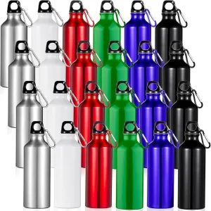 24 Pcs Aluminum Water Bottle 17oz Aluminum Reusable Bottles with Clips Sports Lightweight Water Multipack Easy Carry Leakproof Travel for Gym Hiking Cycling Sports Outdoor(Bright Color)