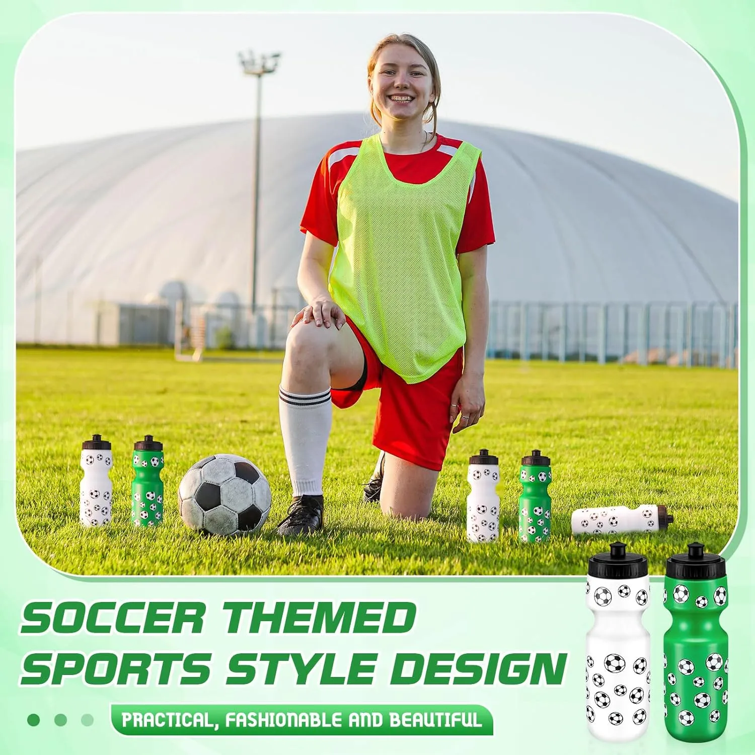 24 Pcs Water Bottle Bulk Reusable Sports Squeeze Water Bottles Ball Cup Accessories for Sports Party Favors Team Gifts Players for Gym Most Bike Cage (Soccer)
