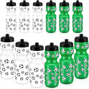 24 Pcs Water Bottle Bulk Reusable Sports Squeeze Water Bottles Ball Cup Accessories for Sports Party Favors Team Gifts Players for Gym Most Bike Cage (Soccer)
