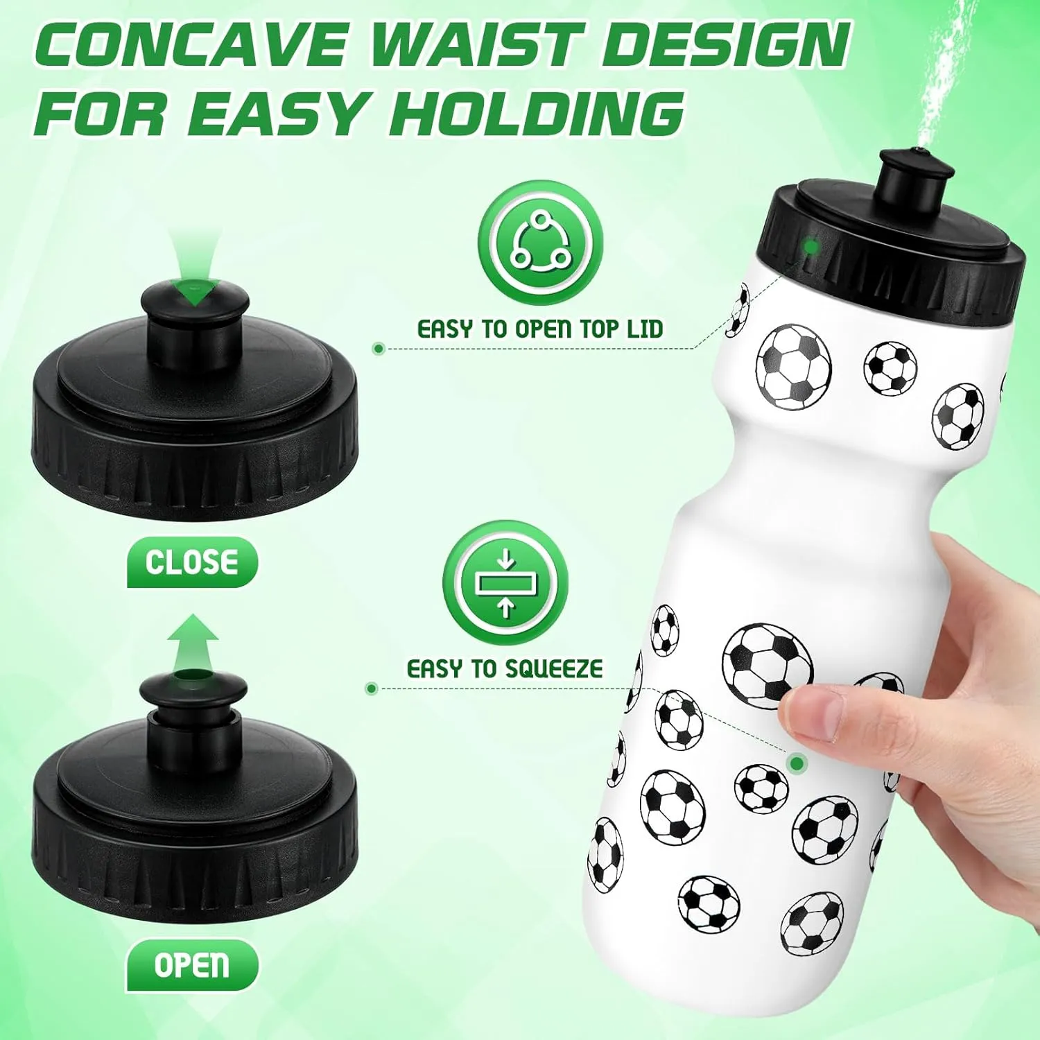 24 Pcs Water Bottle Bulk Reusable Sports Squeeze Water Bottles Ball Cup Accessories for Sports Party Favors Team Gifts Players for Gym Most Bike Cage (Soccer)