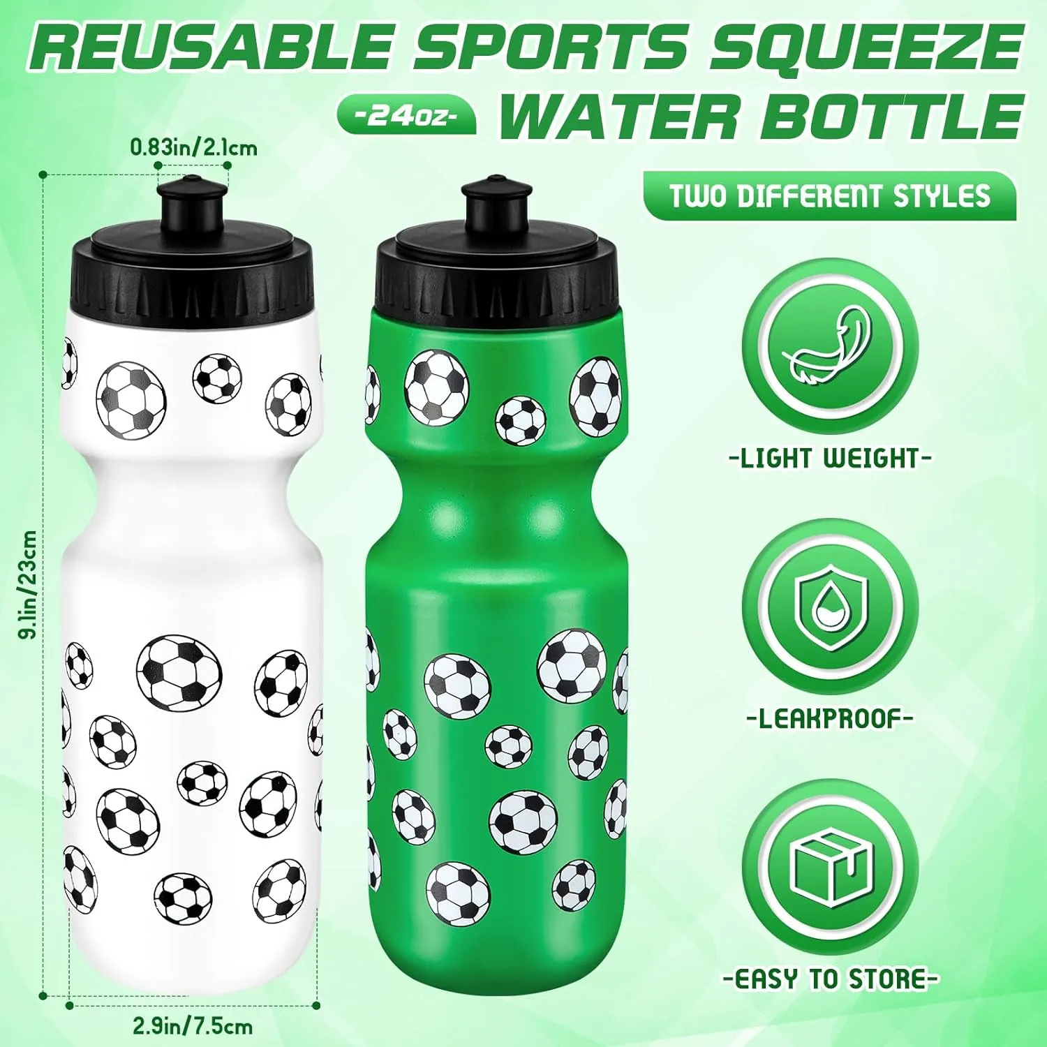 24 Pcs Water Bottle Bulk Reusable Sports Squeeze Water Bottles Ball Cup Accessories for Sports Party Favors Team Gifts Players for Gym Most Bike Cage (Soccer)
