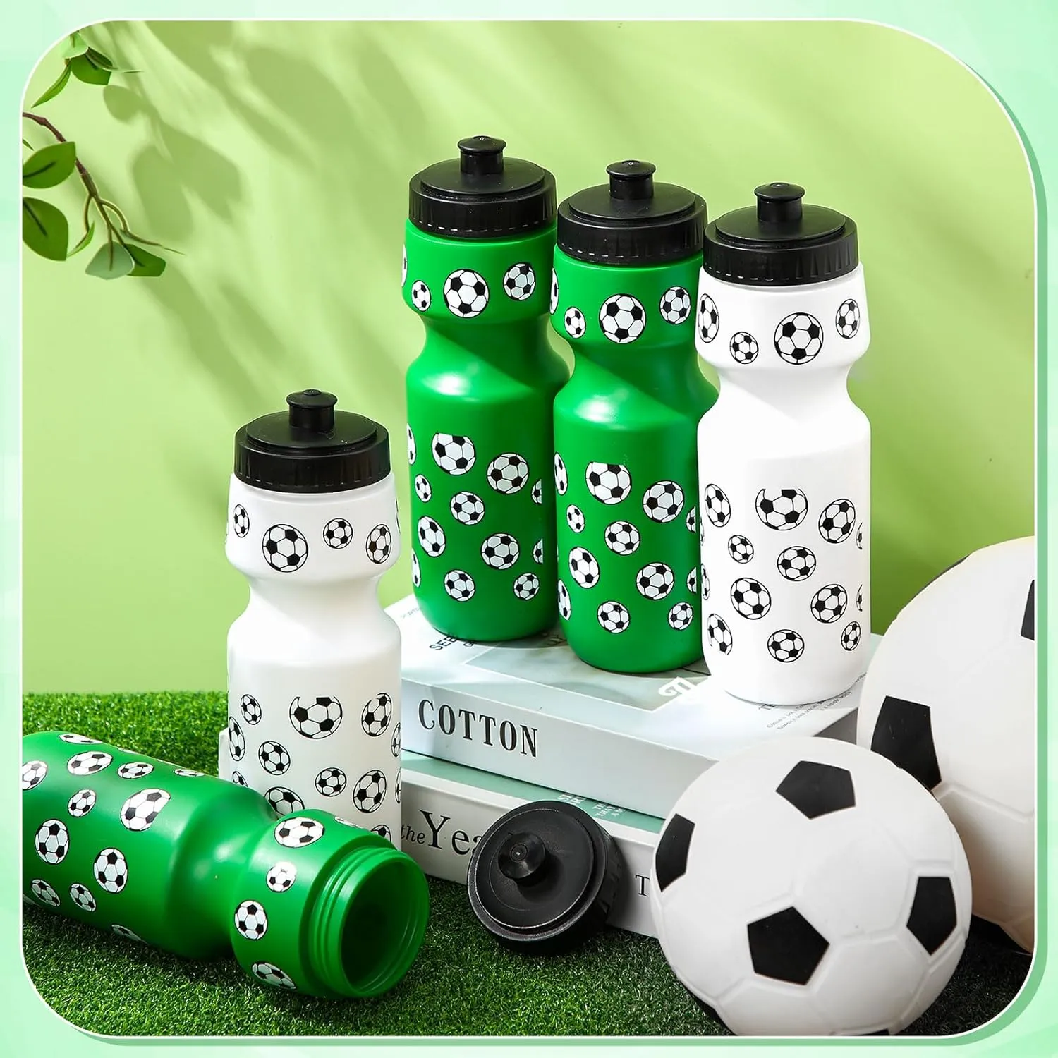 24 Pcs Water Bottle Bulk Reusable Sports Squeeze Water Bottles Ball Cup Accessories for Sports Party Favors Team Gifts Players for Gym Most Bike Cage (Soccer)
