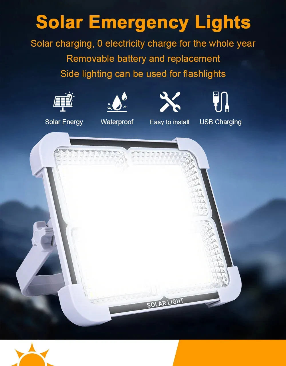 2500W Solar Outdoor Household Floodlight Camping Light Hand Lamp