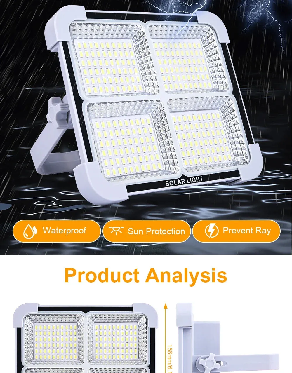 2500W Solar Outdoor Household Floodlight Camping Light Hand Lamp