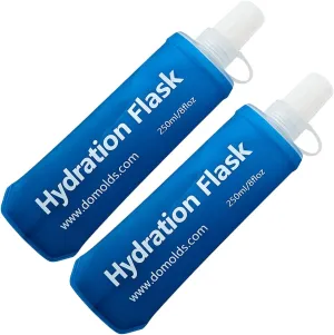 250ml Soft Flask Collapsible Soft Water Bottle for Running, Hiking, Travelling, Cycling and Climbing - 2Pcs Blue