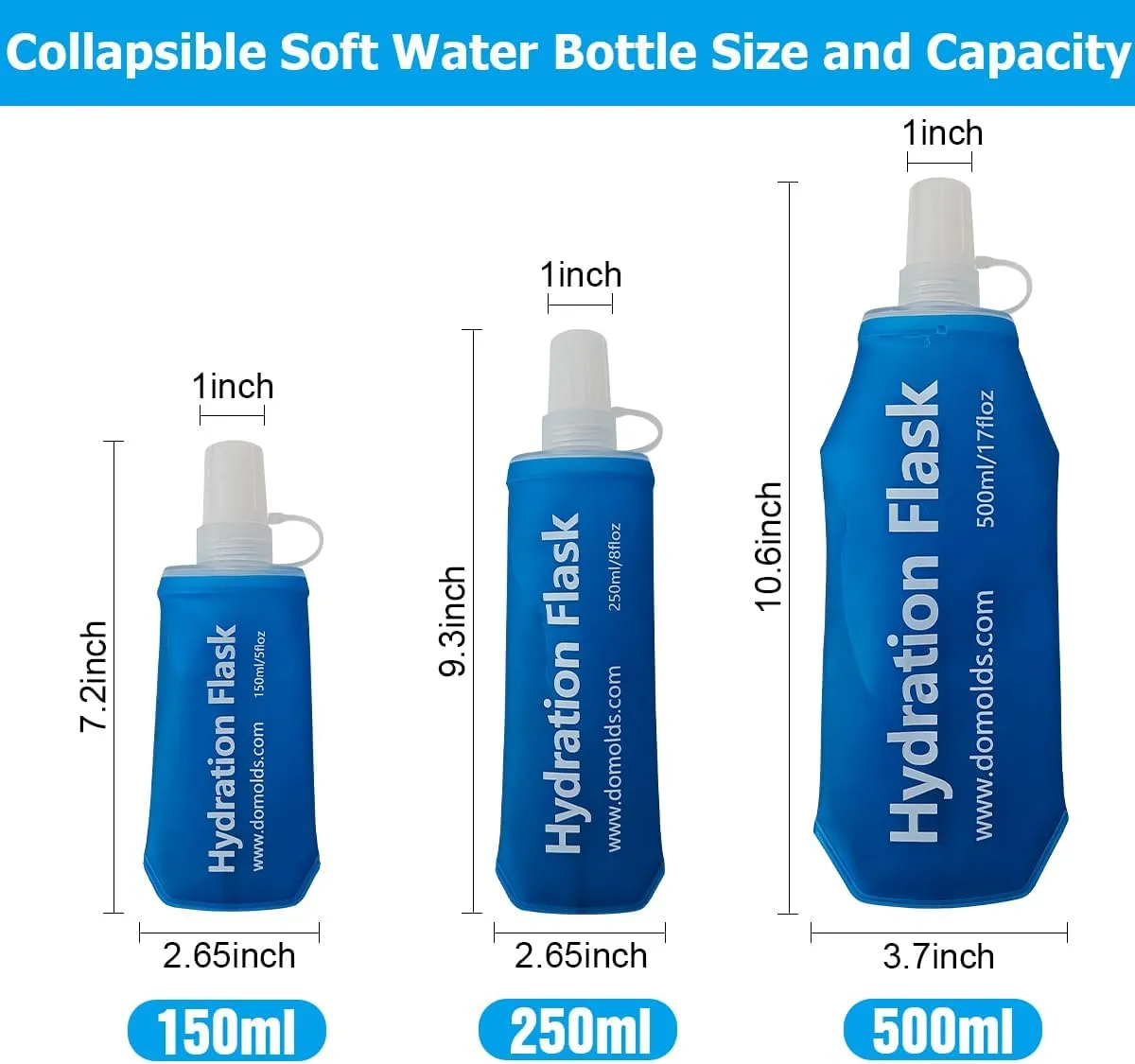 250ml Soft Flask Collapsible Soft Water Bottle for Running, Hiking, Travelling, Cycling and Climbing - 2Pcs Blue