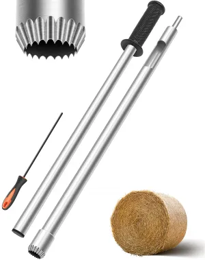 26 inch Hay Probe Bale Sampler, Stainless Steel Hay and Forage Probe for Drilling, Serrated Tip Design, Comes with Dowel and Metal File for Resharpening