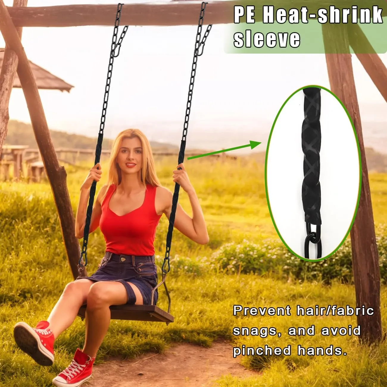 2Pcs 64" Hanging Swing Chain with PE Sleeve’s Cover, Stainless Steel Chains with 4 Carabiners, Heavy Duty Hang Hardware Kit for Hammock Chairs, Punching Bags, 660lb Capacity