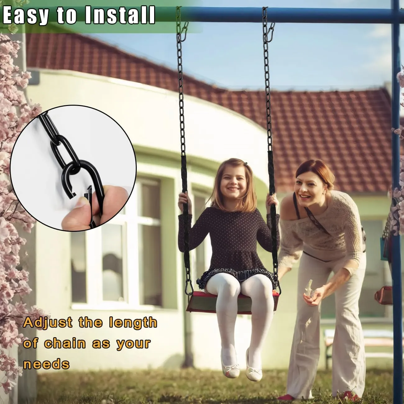 2Pcs 64" Hanging Swing Chain with PE Sleeve’s Cover, Stainless Steel Chains with 4 Carabiners, Heavy Duty Hang Hardware Kit for Hammock Chairs, Punching Bags, 660lb Capacity