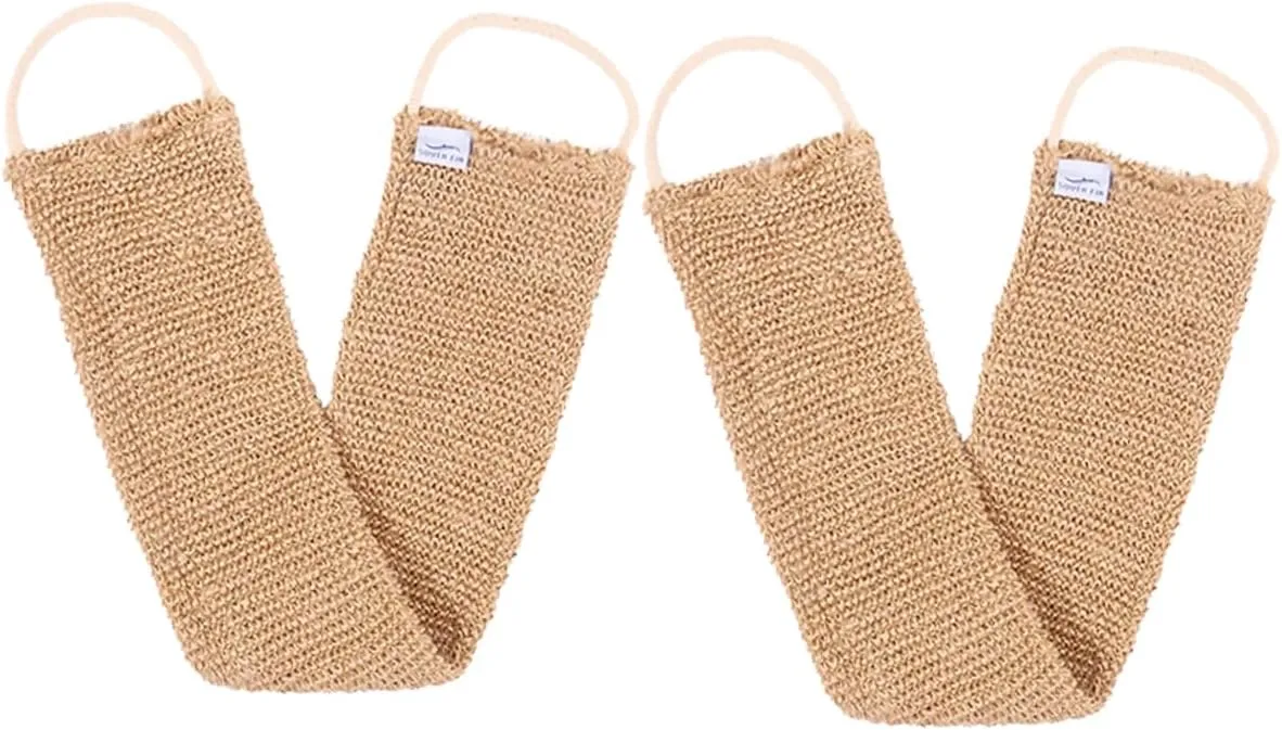2Pcs Back Scrubber Strap Exfoliating Ramie Jute Bath Towel for Deep Cleansing and Relaxation for Daily Use Shower Spa and Design