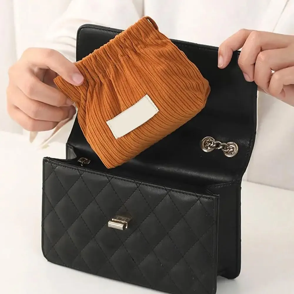 2Pcs Mini Corduroy Elastic Storage Bag Handbags For Women Mini Makeup Bag Corduroy Storage Bag Red Envelope Cosmetics Storage Small Bag (Blue Brown)