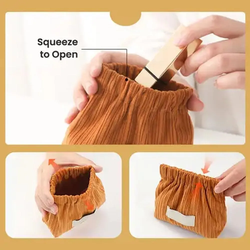 2Pcs Mini Corduroy Elastic Storage Bag Handbags For Women Mini Makeup Bag Corduroy Storage Bag Red Envelope Cosmetics Storage Small Bag (Blue Brown)