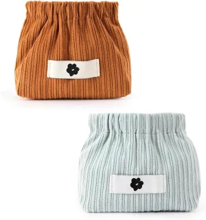 2Pcs Mini Corduroy Elastic Storage Bag Handbags For Women Mini Makeup Bag Corduroy Storage Bag Red Envelope Cosmetics Storage Small Bag (Blue Brown)