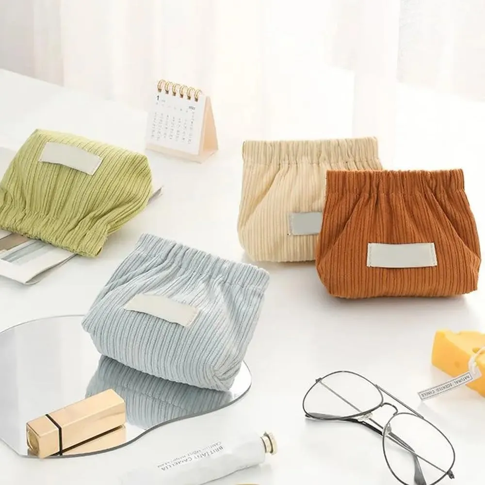 2Pcs Mini Corduroy Elastic Storage Bag Handbags For Women Mini Makeup Bag Corduroy Storage Bag Red Envelope Cosmetics Storage Small Bag (Blue Brown)