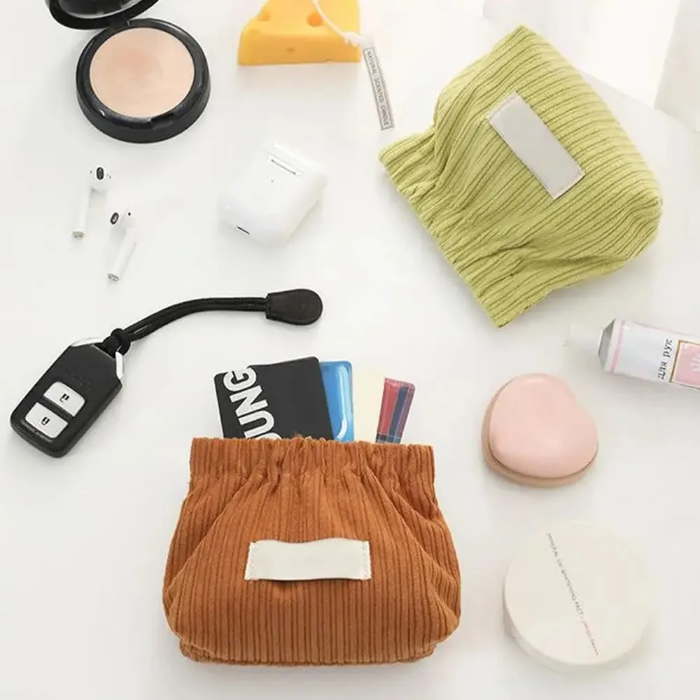 2Pcs Mini Corduroy Elastic Storage Bag Handbags For Women Mini Makeup Bag Corduroy Storage Bag Red Envelope Cosmetics Storage Small Bag (Blue Brown)