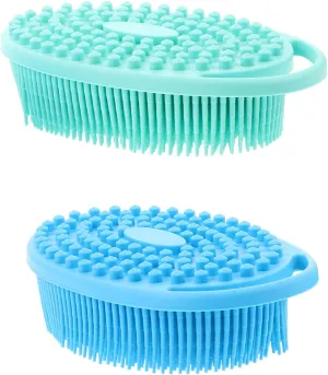 2pcs Silicone Shower Scrubber Multiuse Body Wash Brush for Adults Boys and Girls Soft Skin-Friendly Exfoliator for Hair Body Cleansing Portable Bath Tool in Green