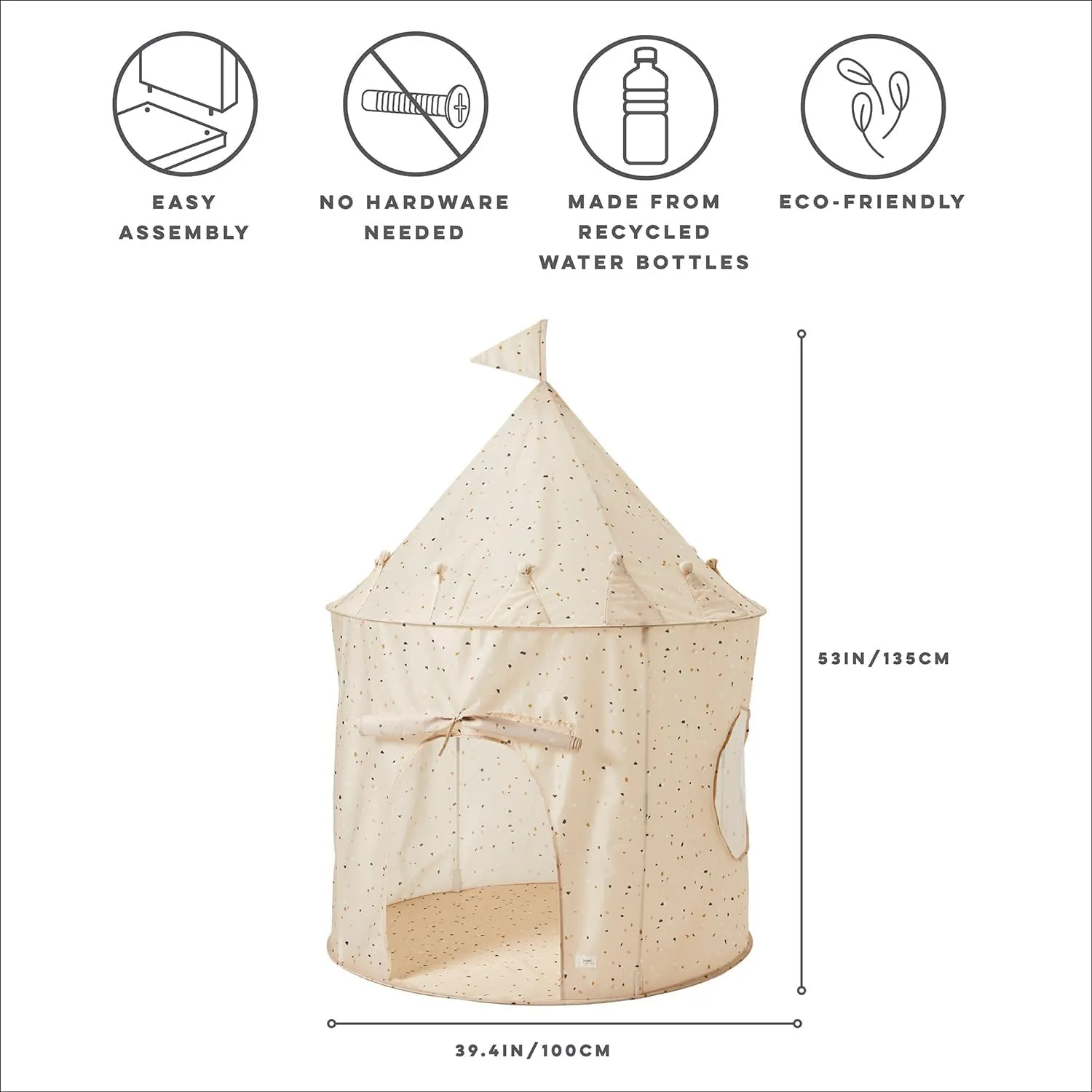 3 Sprouts Kids Play Tent - Sustainable Recycled Fabric – Fun Spacious Childs Playhouse for Indoor Games for Boys & Girls - Durable Fort Pop Up House for Toddlers & Children Age 3-10 - Terrazzo Beige
