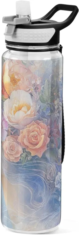 30 oz beautiful girl flowers Swim Water Bottles Tritan Non-BPA non toxic Water Jug with Spout for Car Cup Outdoors Collapsible