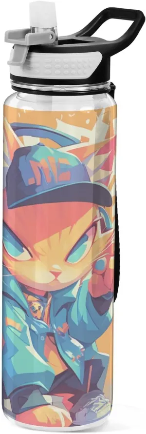 30 oz cartoon cat graffiti style colorful hip pop Water Bottle Spout Lid Tritan BPA Free non toxic Water Jugs for Hiking Working Collapsible