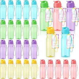 30 Set Sport Water Bottles Bulk End of The Year Gift for Kids 17 oz Colorful Clear Plastic Reusable Water Bottles with Card Summer Graduation Gift for Student from Teacher School Classroom