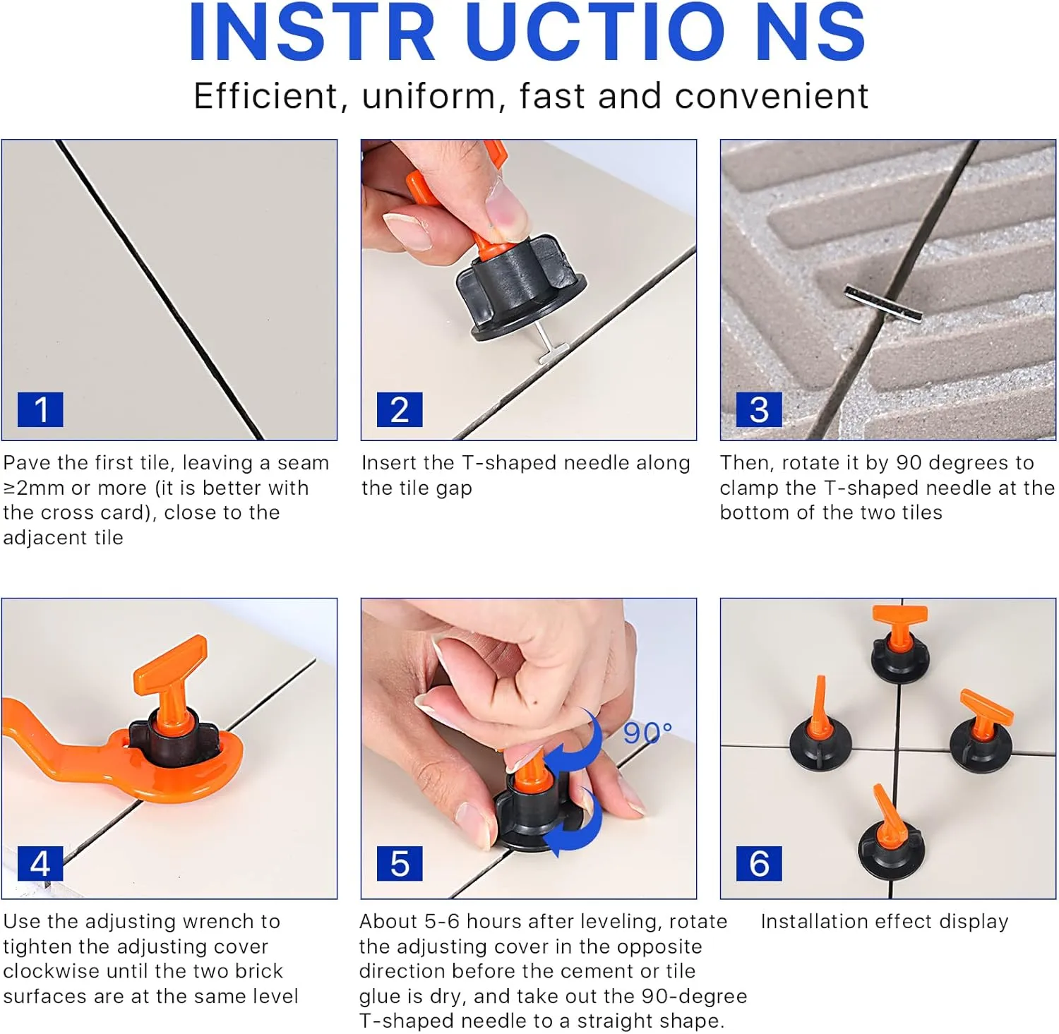 300pcs Tile Leveler Spacers and 1500PCS 2mm Tile Spacer, Reusable Tile Leveling System 1/16 Kit with 6pcs Special Wrench and 40pcs Steel Pins for Wall/Floor Tile Installation (300, 1/12)
