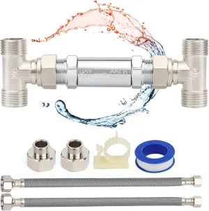 304 Stainless Steel Hot Water Recirculating Pump Sensor Valve for Instant Hot Water Recirculation System,Includes 12" Supply Lines, 1/2" FTP Adapters, Screws (5-Year Warranty)