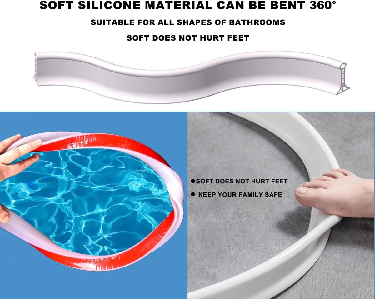 3.15" High- Shower Threshold Water Dam,67 Inch New Shower Dam - Shower Splash Guard Water Dam Barrier, Collapsible Shower Water Dam for Wet and Dry Separation