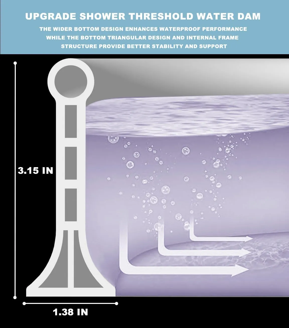3.15" High- Shower Threshold Water Dam,67 Inch New Shower Dam - Shower Splash Guard Water Dam Barrier, Collapsible Shower Water Dam for Wet and Dry Separation