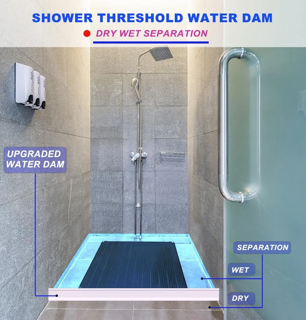 3.15" High- Shower Threshold Water Dam,67 Inch New Shower Dam - Shower Splash Guard Water Dam Barrier, Collapsible Shower Water Dam for Wet and Dry Separation