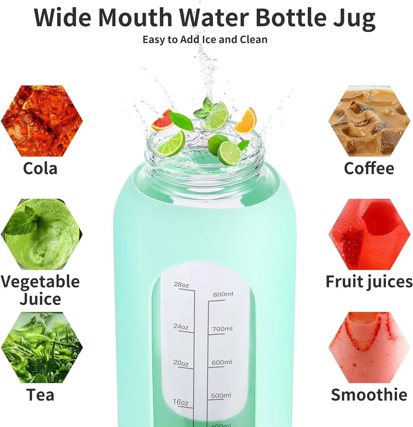32 oz Glass Water Bottle with Straw and Handle, Sports Motivational Water Flask with Silicone Sleeve, Large Leakproof Water Flask Cup with Time Marker for Travel, Gym, Hot Pink