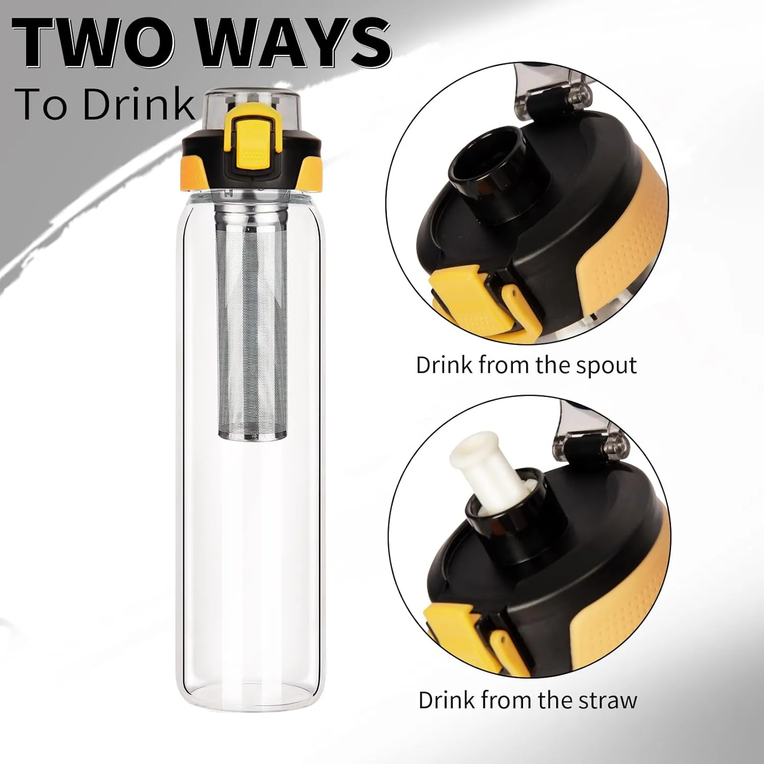 32 oz Leakproof Glass Water Bottle With Straw & Infuser, Borosilicate Tea Tumbler With Strainer and Neoprene Sleeve for Loose Leaf Tea, Cold Brew Coffee, Fruit Infused