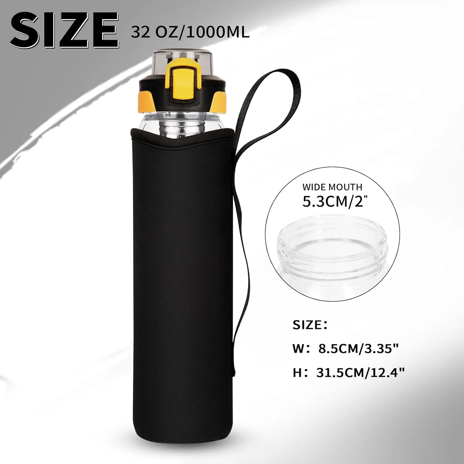 32 oz Leakproof Glass Water Bottle With Straw & Infuser, Borosilicate Tea Tumbler With Strainer and Neoprene Sleeve for Loose Leaf Tea, Cold Brew Coffee, Fruit Infused