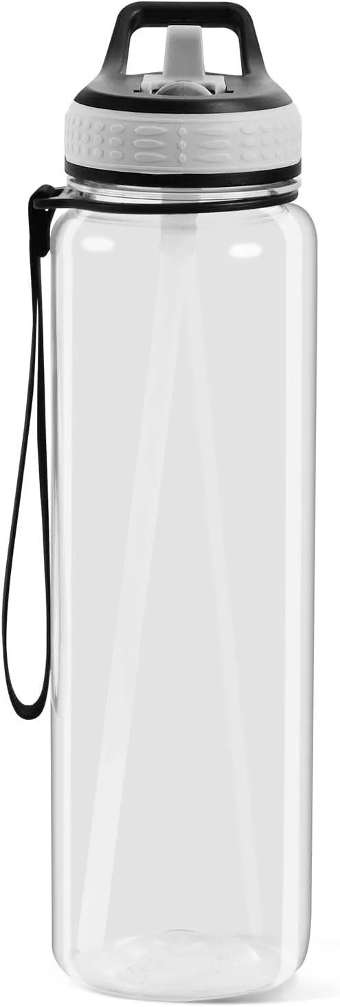 32 oz Water Bottle with Straw Lid White Leakproof BPA Free Tritan Water Jug with Carrying Strap for Women Men Sports Bottles for Gym Fitness Outdoor