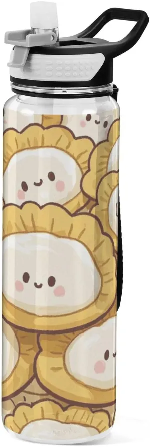 32oz Chinese Cute Cartoon Dumpling Food Water Bottle Spout Lid Tritan Clear BPA Free non toxic Jugs for Drinking for Working Collapsible
