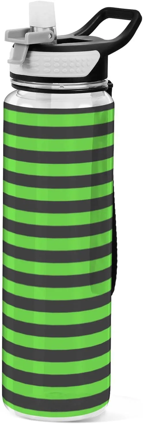 32oz Green Black Stripe Modern Large Capacity Water Bottle Tritan Free BPA non toxic Water Jug with Spout for Hiking Collapsible
