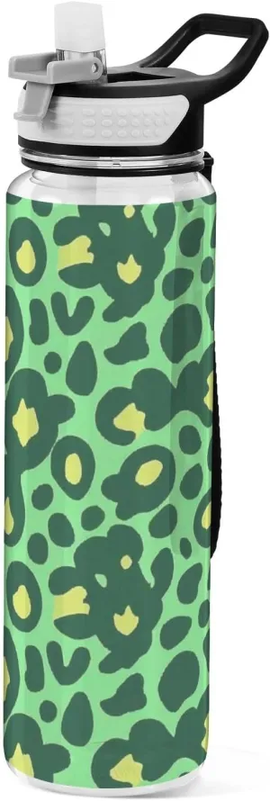 32oz Green Leopard Print Silicone Spout Water Bottle Tritan BPA Free non toxic Water Jug with Handle for Cycling Collapsible