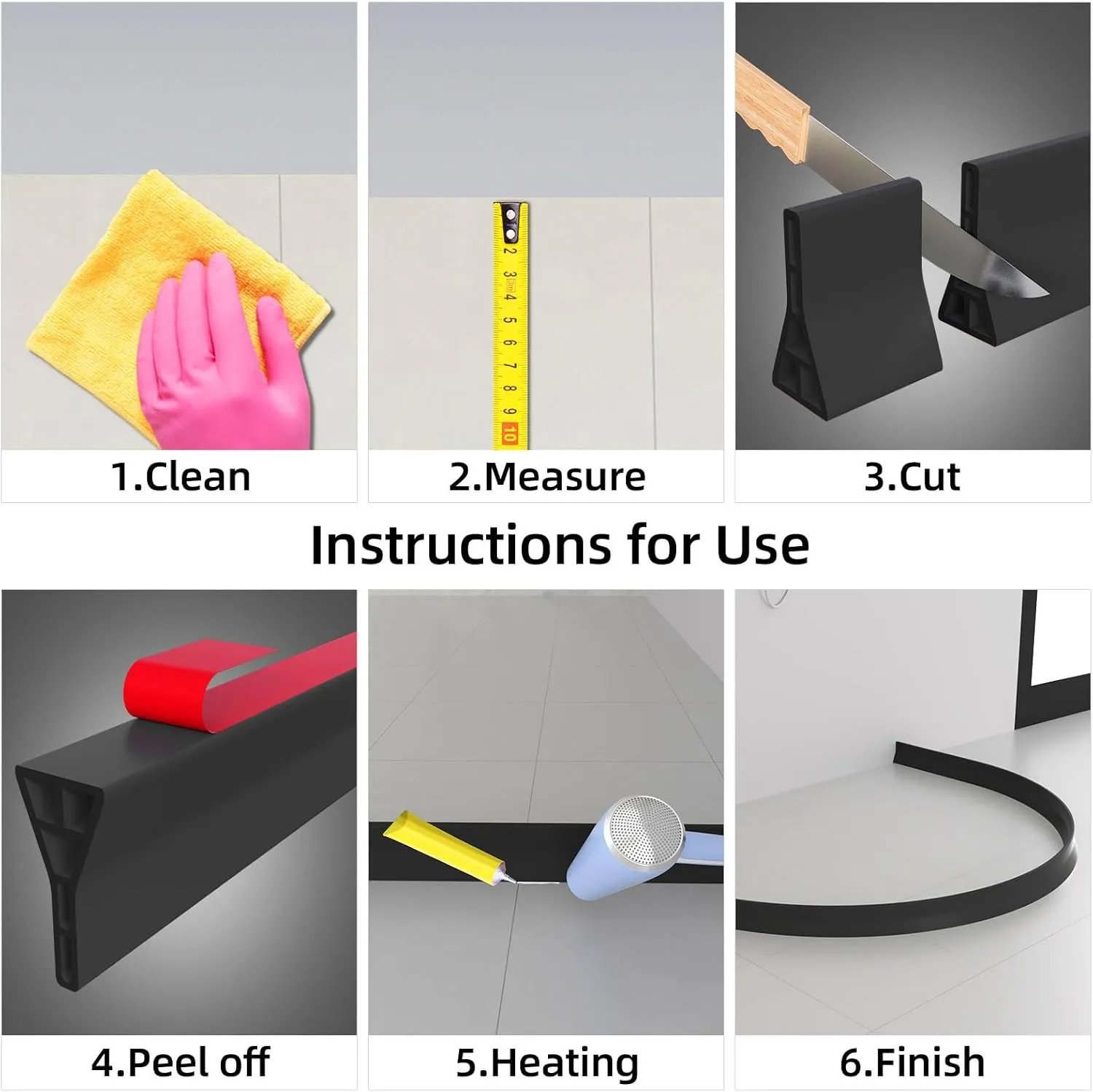 3.5" High Shower Threshold Water Dam, 59 IN Shower Water Splash Guard for Curbless Bath Shower Threshold Water Barrier Stopper for Wet and Dry Separation Bathroom and Kitchen (Black/4.9FT)