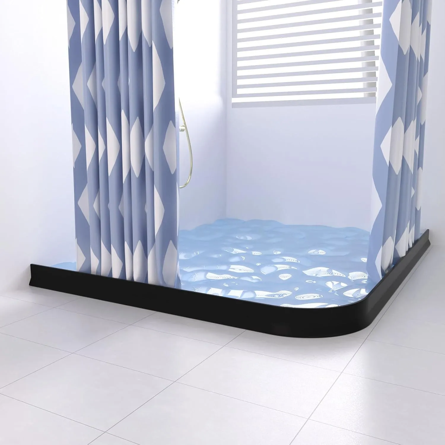 3.5" High Shower Threshold Water Dam, 59 IN Shower Water Splash Guard for Curbless Bath Shower Threshold Water Barrier Stopper for Wet and Dry Separation Bathroom and Kitchen (Black/4.9FT)