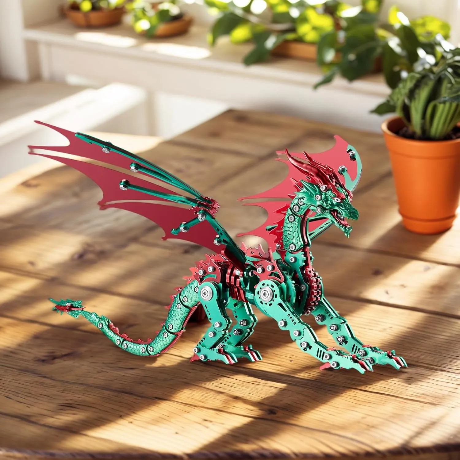 3D Puzzles for Adults,Metal Dragon Puzzle Building Set,Collectible Mechanical Engineering Crafts for Home Office Decoration & Gift（Red-Green