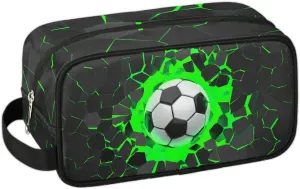 3D Soccer Ball Travel Toiletry Bag for Kids, Waterproof Hanging Wash Bag Gym Shower Kit for Boys Girls Makeup Bag for Toiletries Accessories