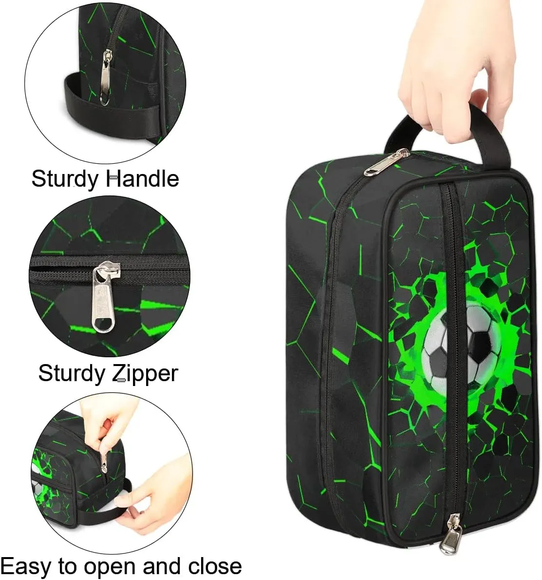 3D Soccer Ball Travel Toiletry Bag for Kids, Waterproof Hanging Wash Bag Gym Shower Kit for Boys Girls Makeup Bag for Toiletries Accessories