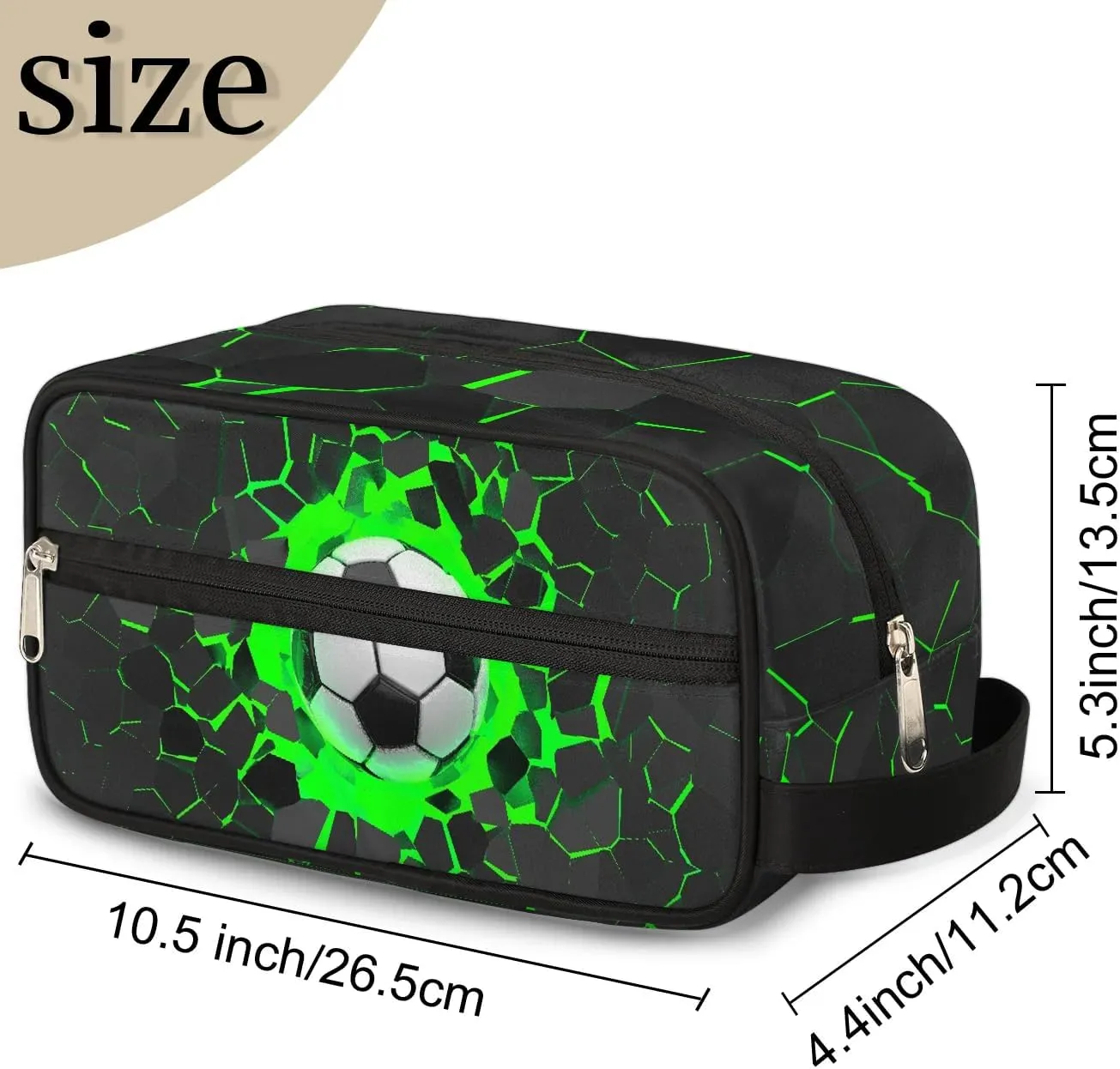 3D Soccer Ball Travel Toiletry Bag for Kids, Waterproof Hanging Wash Bag Gym Shower Kit for Boys Girls Makeup Bag for Toiletries Accessories