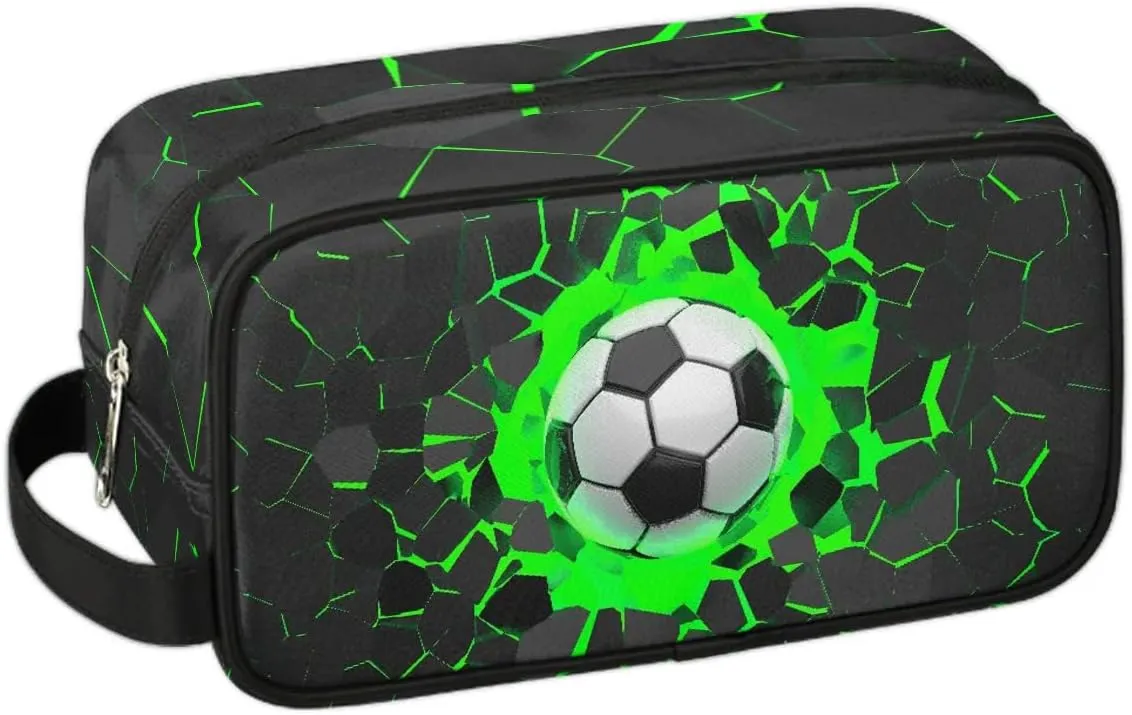 3D Soccer Ball Travel Toiletry Bag for Kids, Waterproof Hanging Wash Bag Gym Shower Kit for Boys Girls Makeup Bag for Toiletries Accessories