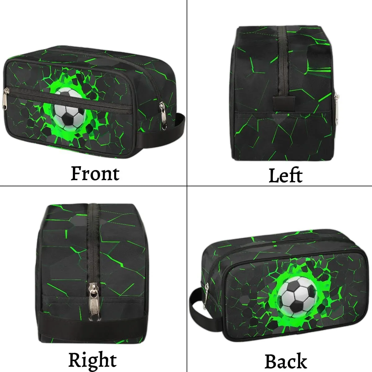 3D Soccer Ball Travel Toiletry Bag for Kids, Waterproof Hanging Wash Bag Gym Shower Kit for Boys Girls Makeup Bag for Toiletries Accessories