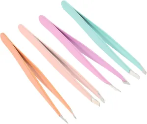 3sets Stainless Steel Eyebrow Tweezers Clamp Set for Women Easy to Use 4pcs*3 Random