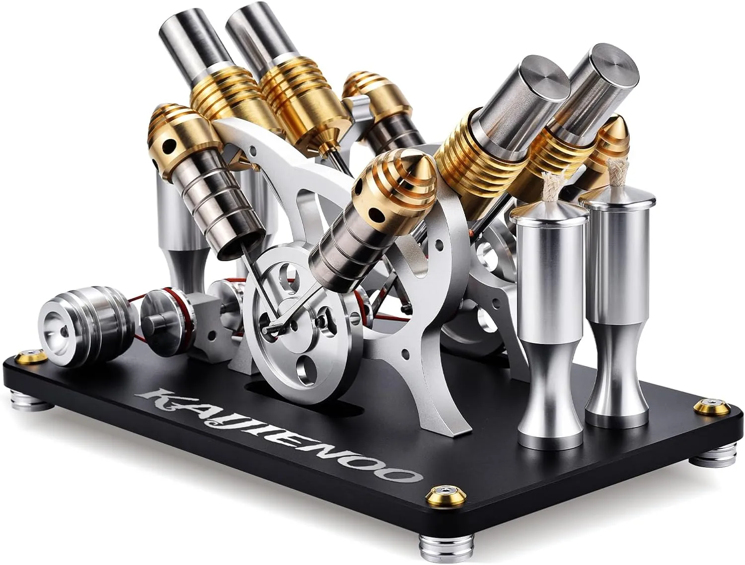 4-Cylinder Hot Air Stirling Engine Model Kit with Generator,Ready-to-Start Full Metal Kit,Stainless Steel Heating Tube & Copper Head,Precision CNC Parts,for Physics Demo & Engineering Collection