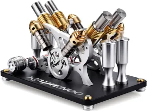 4-Cylinder Hot Air Stirling Engine Model Kit with Generator,Ready-to-Start Full Metal Kit,Stainless Steel Heating Tube & Copper Head,Precision CNC Parts,for Physics Demo & Engineering Collection